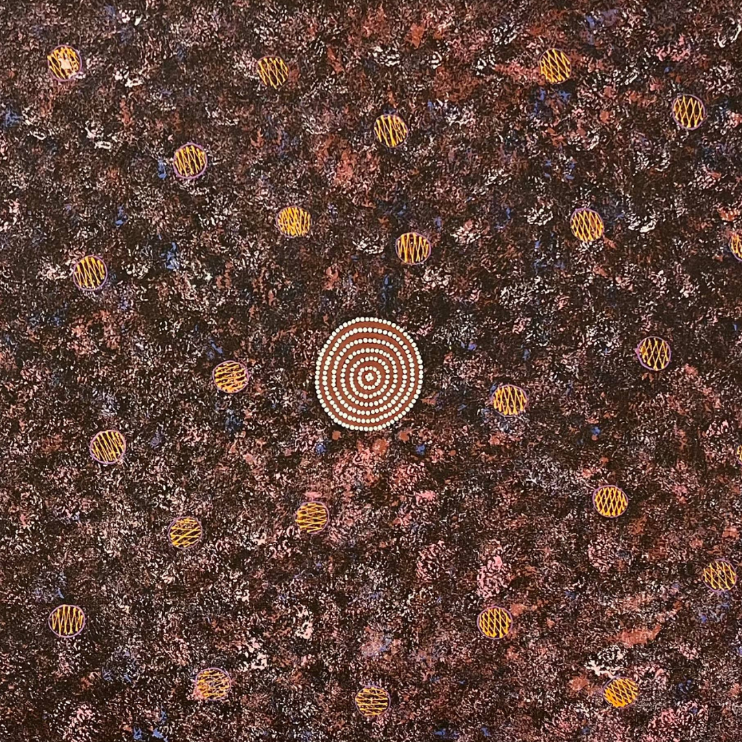 Louise Daniels Nampitjinpa, bush tucker dreaming, aboriginal art, Indigenous Artist, Utopia Art