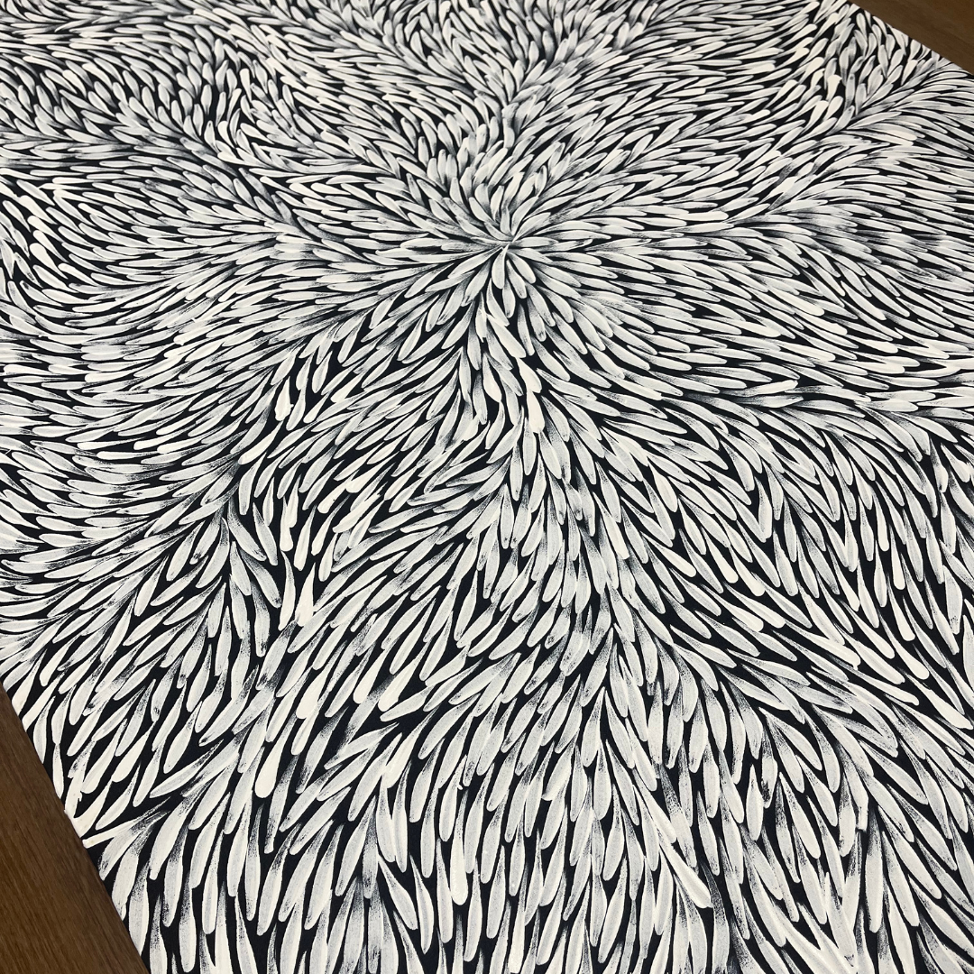 Rosemary Pitjara Petyarre, "Medicine Leaves" Black and White 1500 x 960 Aboriginal Art