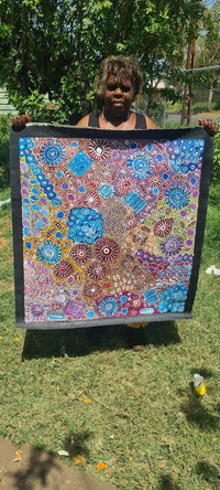Thumbnail for Janet Golder Kngwarreye,  my country, healing leaves, bush medicine, Yam Dreaming, Aboriginal Artist, Utopia, Famous artist, Indigenous Artist, bush leaves, fine art, Utopia Artist